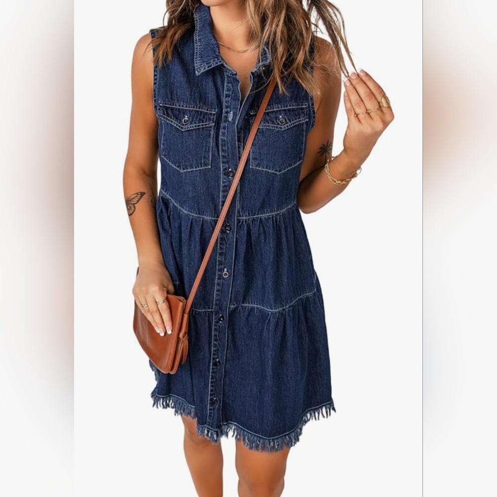Denim Button-Down Sleeveless Dress
